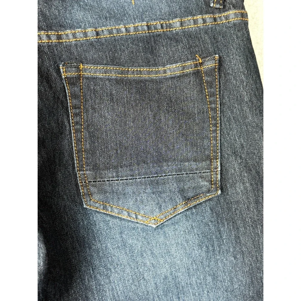 MBX Mens Slim Stretch Jeans W34 L30 Dark Blue Denim 5 Pocket